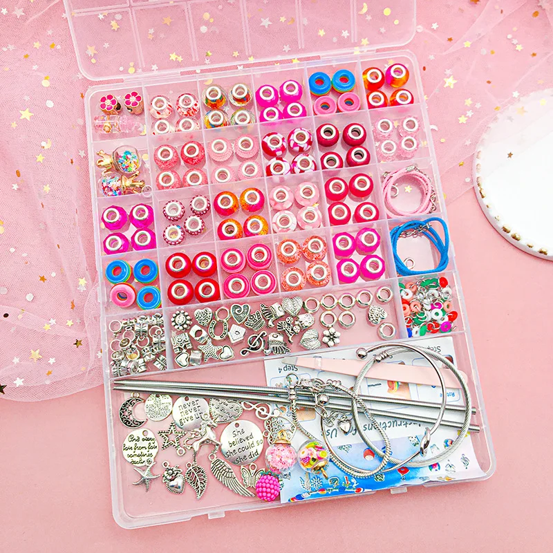 218PCS DIY Charm Bracelet Making Kit Including Jewelry Beads, Snake Chains for Children Girls Teens Age DIY Bracelet Box Set