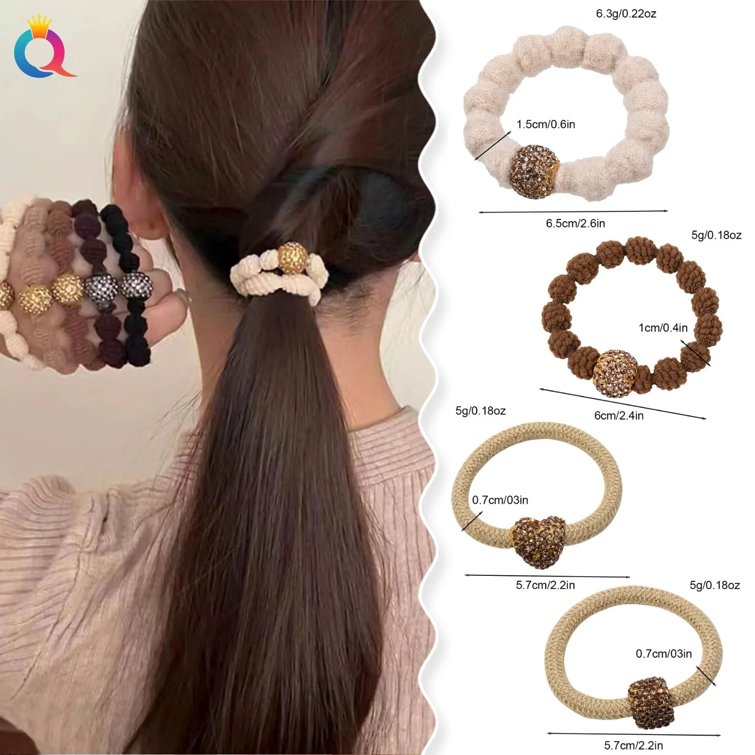 QIYUE Autumn and winter plush hair circle high elastic rhinestone head rope rubber band hair rope
