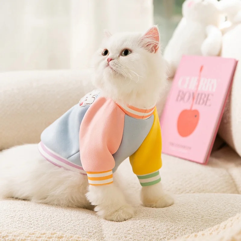 Luxury Rainbow Contrast Sweater Puppy Dog Cute Rabbit Two-legged Sweater Pet Dog Cat Clothes