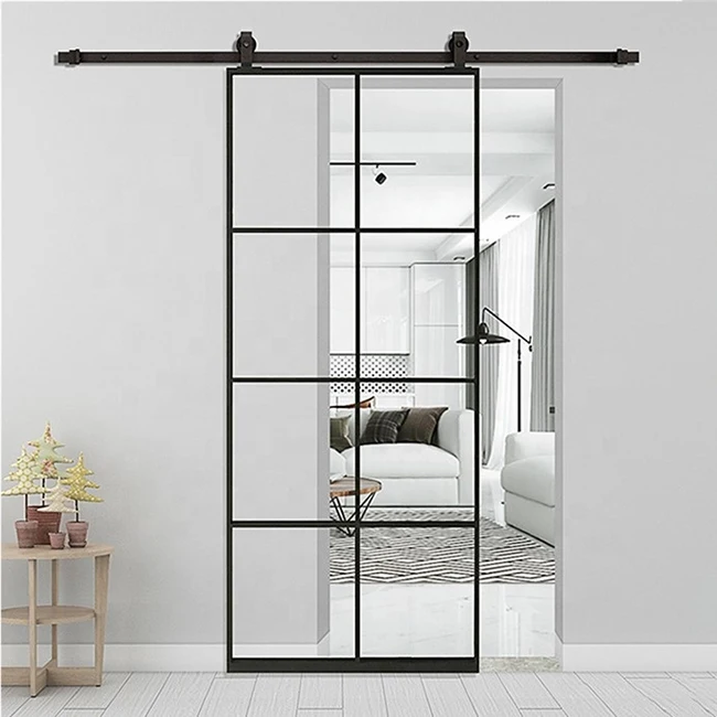 Soundproof Interior Sliding Barn Door double  track Aluminum Frame Pocket Sliding Door Barn Mirrored Barn Door