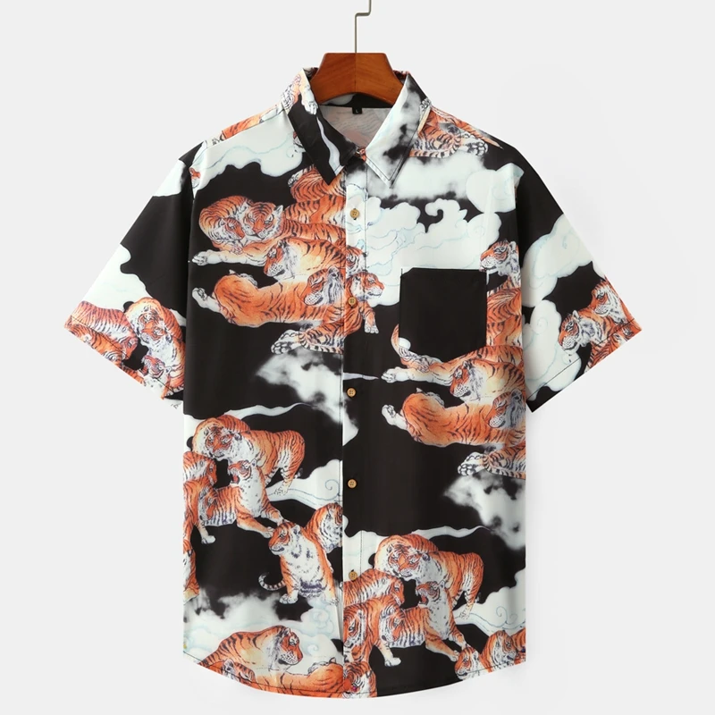 Men Hip Hop Printed Shirt, Dark Tiger Full Casual Stylish Shirts Men