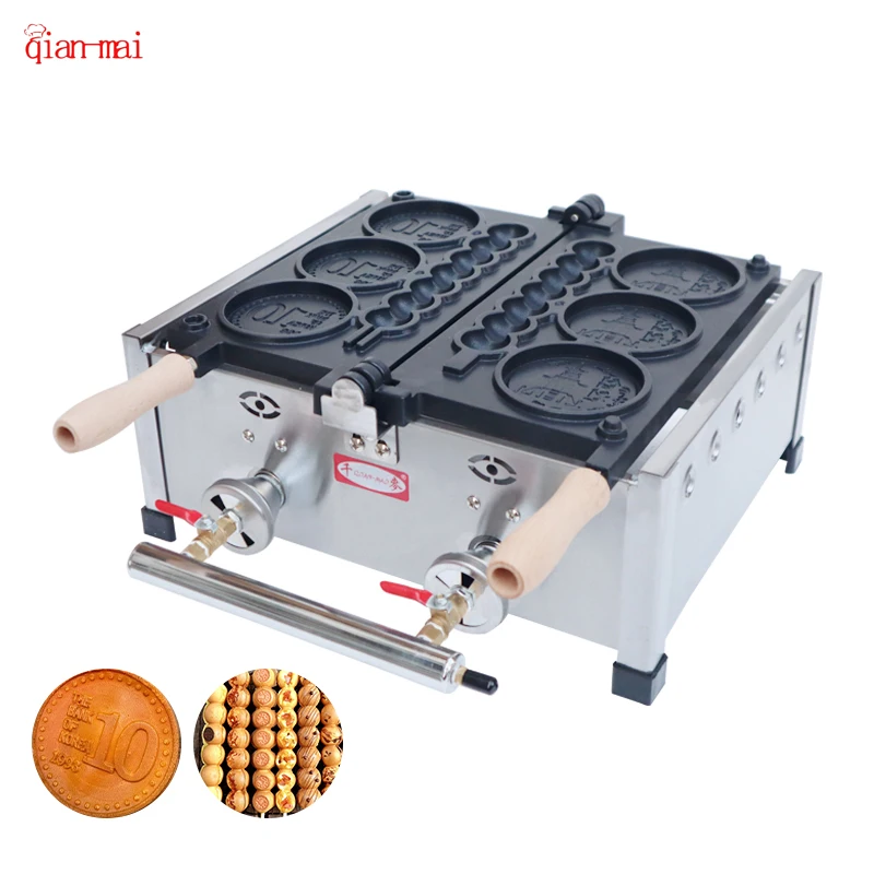 New 2 In 1 Gas Korean Gold Coin With Ball Waffle Machine Won Customized Bubble Waffle Maker Lolly Stick LPG LNG Family machine