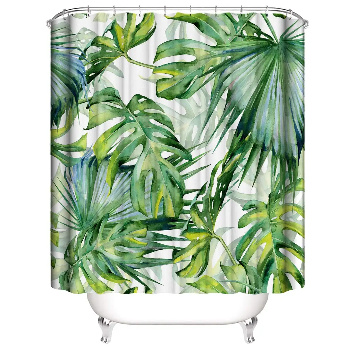 Tropical Green Botanical Bathroom Decor Shower Curtain Nature Plant Waterproof Fabric Shower Curtain