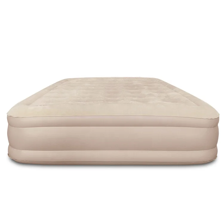 Double height flocked inflatable airbed mattress with build-in pump suitable for indoor and outdoor camping