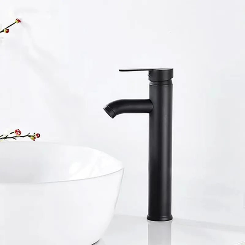 Modern Stainless Steel Deck Mounted Bathroom Vanities Black Tap Hot Cold Water Tall  Basin Faucet
