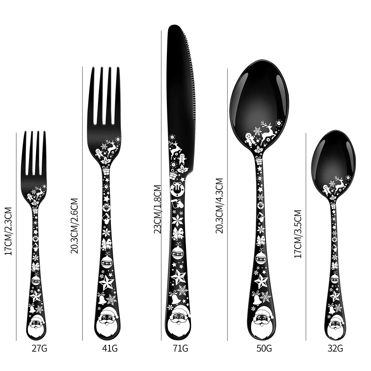 Funny Matte Gold Christmas Pattern Handle Cutlery Set 20/40PCS Cheap Stainless Metal Flatware Dinnerware Kitchen Hotel Parties