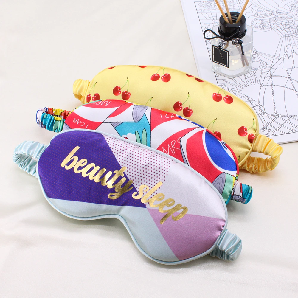 wholesale luxury travel colorful white printing adjustable reusable custom logo satin sleep silk eyemask