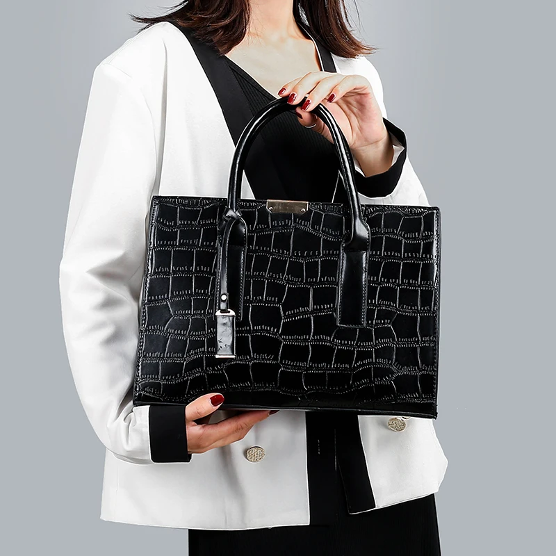 luxury women handbag large capacity PU leather crocodile patter alligator square tote bag for office work fashion aollocation