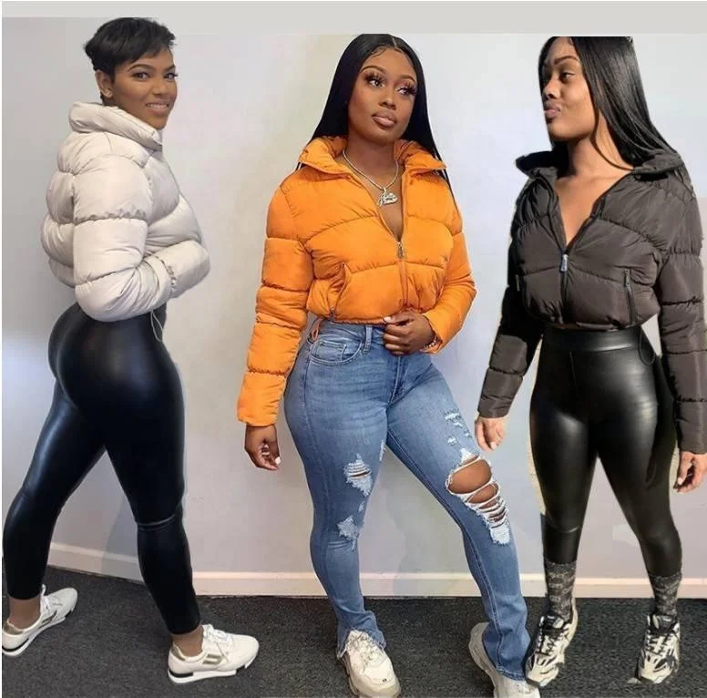 Модная одежда с отложным воротом и длинными рукавами, сплошной цвет, зимние короткие пальто одежда на заказ дутая куртка-бомбер пузырь жакет для женщин