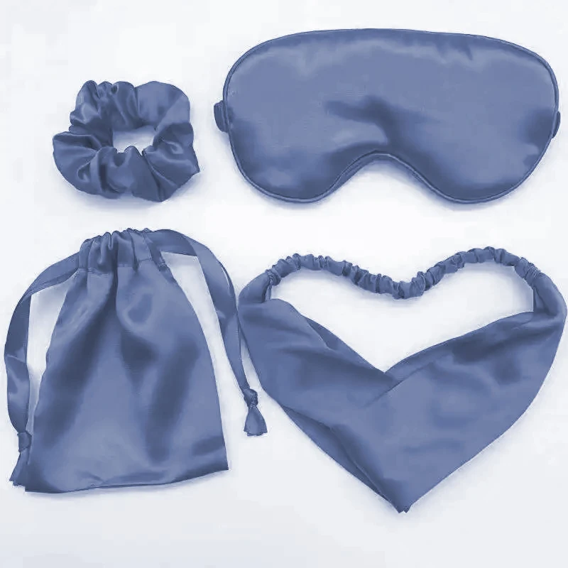 Satin Silk Sleeping Stain Eye Mask Elastic Band Breathable Travel Sleep Eye Mask Set With Pouch