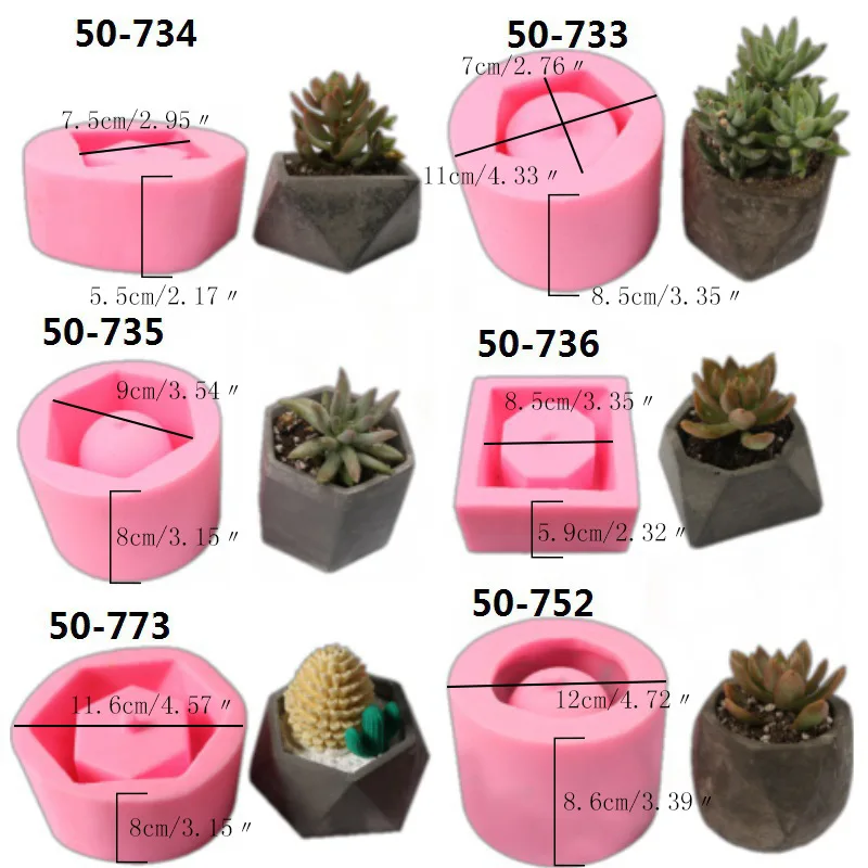 Classic reusable 3d geometric shape silicone molds diy cement concrete silicone fleshy flower pot vase molds