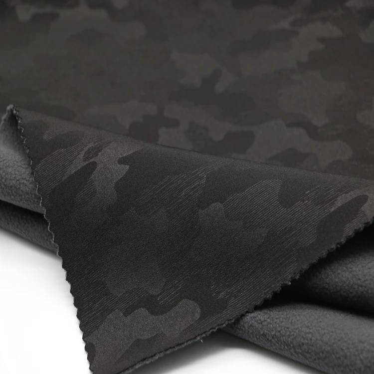 Camouflage printed polyester spandex pongee fabric tpu bond with micro fleece fabric use for outdoor garment
