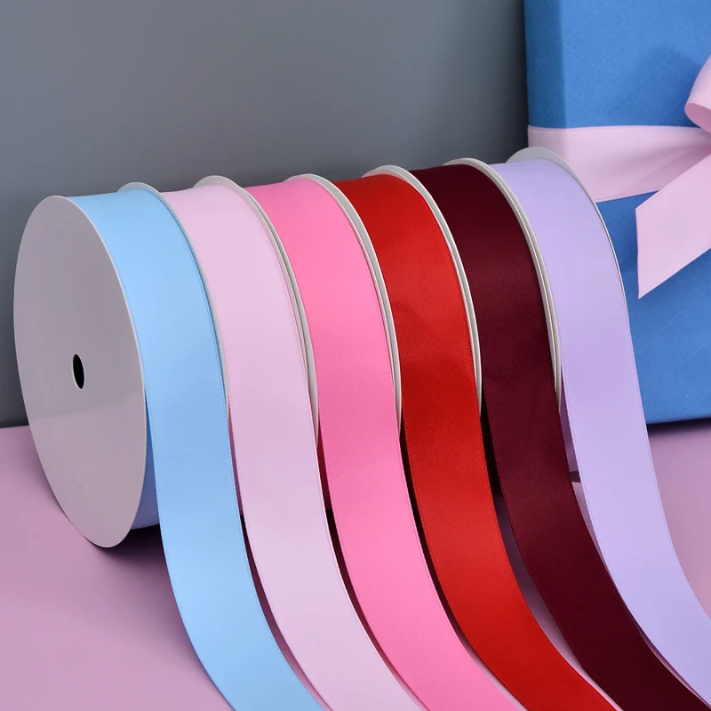 Red custom polyester silky ribbon roll for gift wrapping bow making DIY crafts flower bouquet hair accessories 22mm