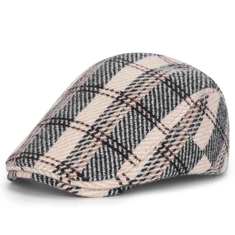 Factory vintage Plaid women mans winter hat  British french beret hat Retro Newsboy berets caps