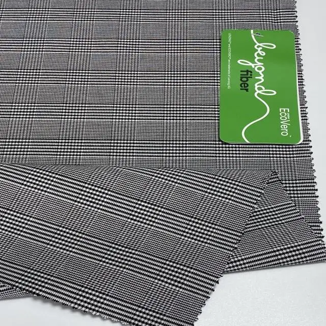 
Wholesale New yarn dyed check Lenzing Ecovero Viscose yarn bengaline fabric import from china women stretch pants 