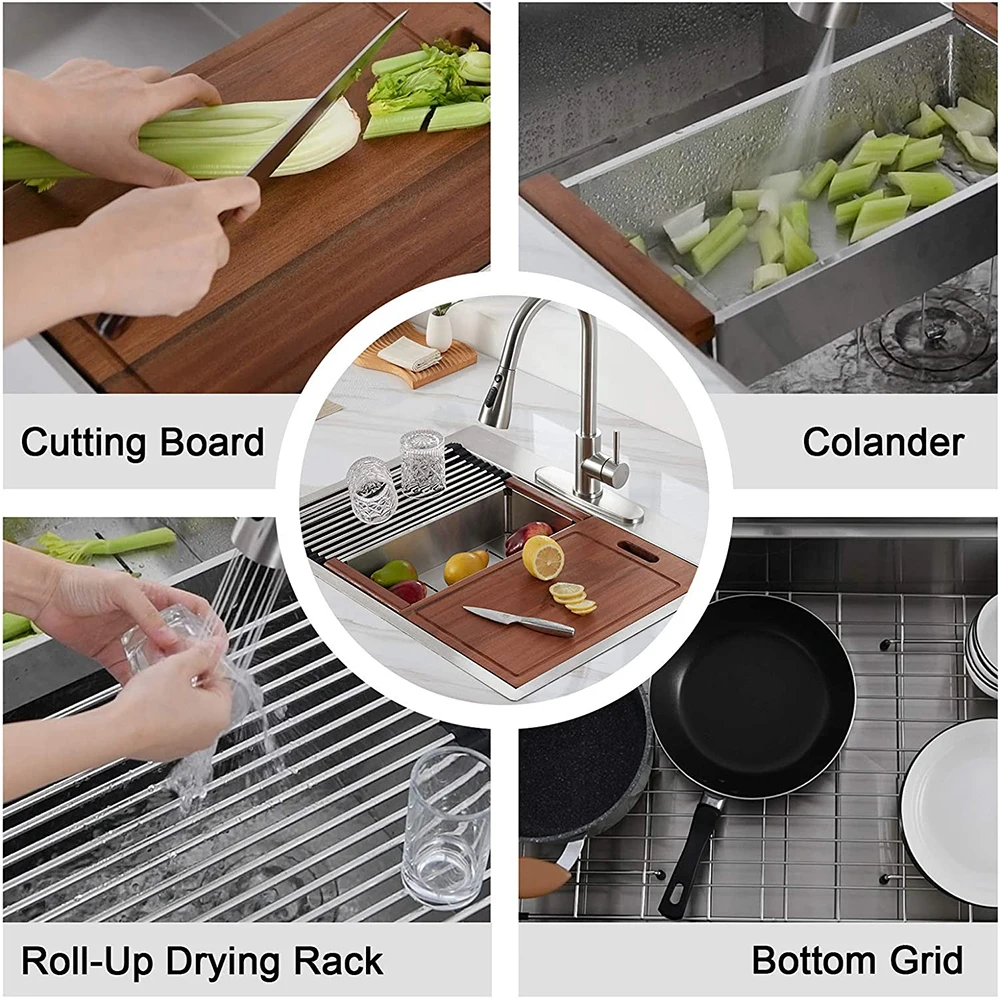  Aquacubic Topmount Drop In Single Bowl кухонная раковина ручной работы со всеми