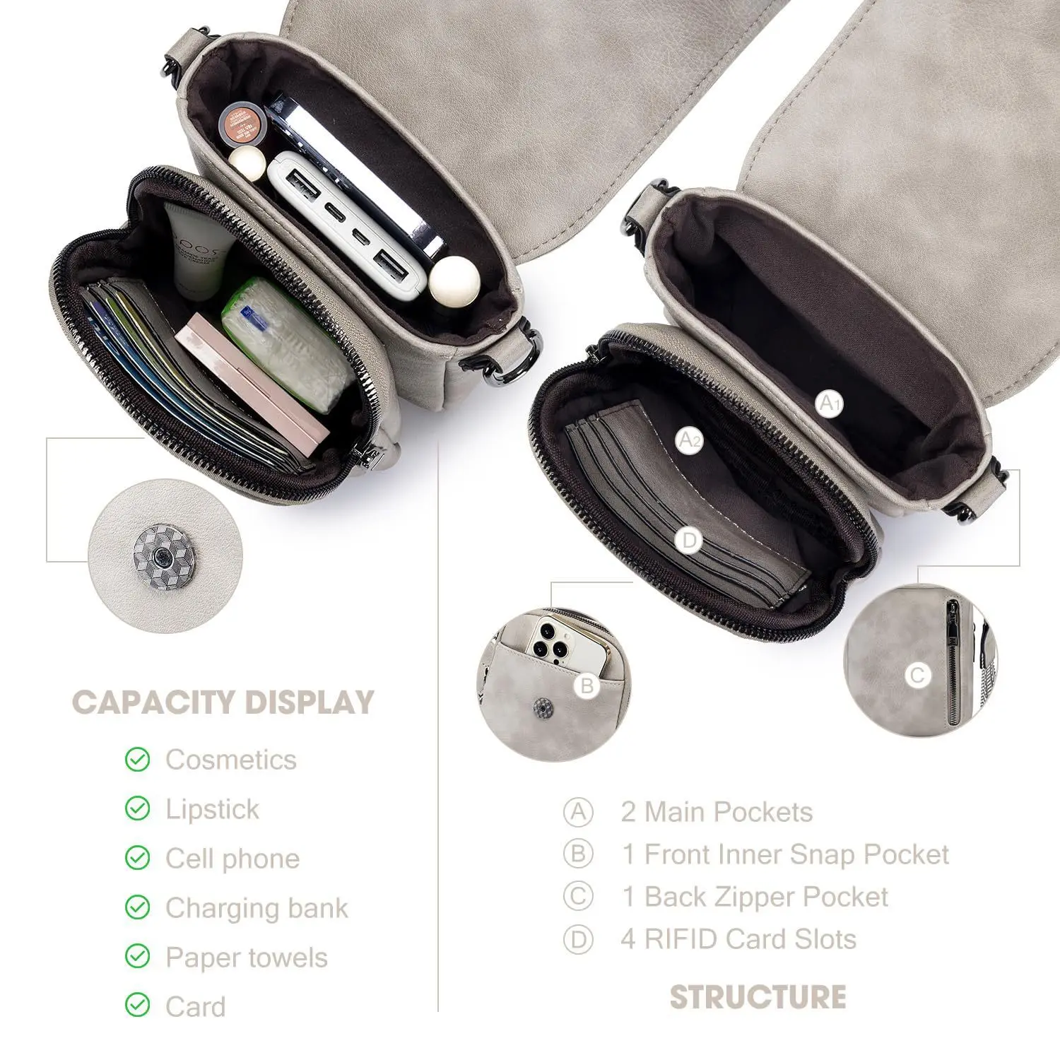 Fashionable Portable Crossbody Phone Bag with Multiple Pockets and Card Slots Adjustable Shoulder Strap
