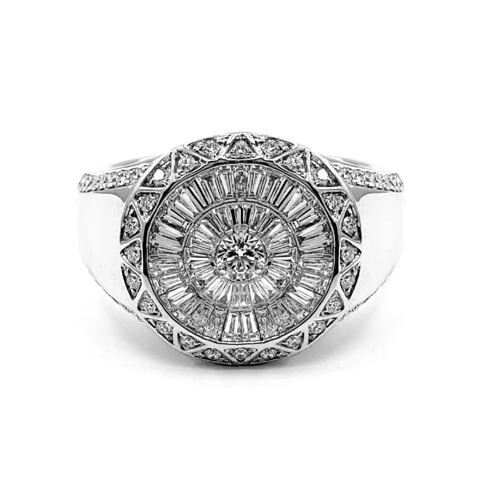 Hot Sales Special Design Perfect Rich Man Gift 18k White Gold Natural Diamond Fine Jewelry Taper Baguette 	Men Ring For Nice Guy