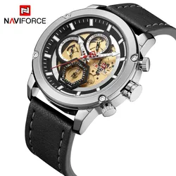 Naviforce watches 9167 Leather relojes Stainless Steel Mens wrist watch Luxury Quartz Sport Watch for men