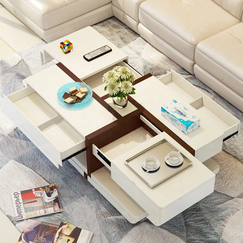 Wholesale Living Room Furniture Sets Large Capacity Storage Modern White Wood Coffee Table