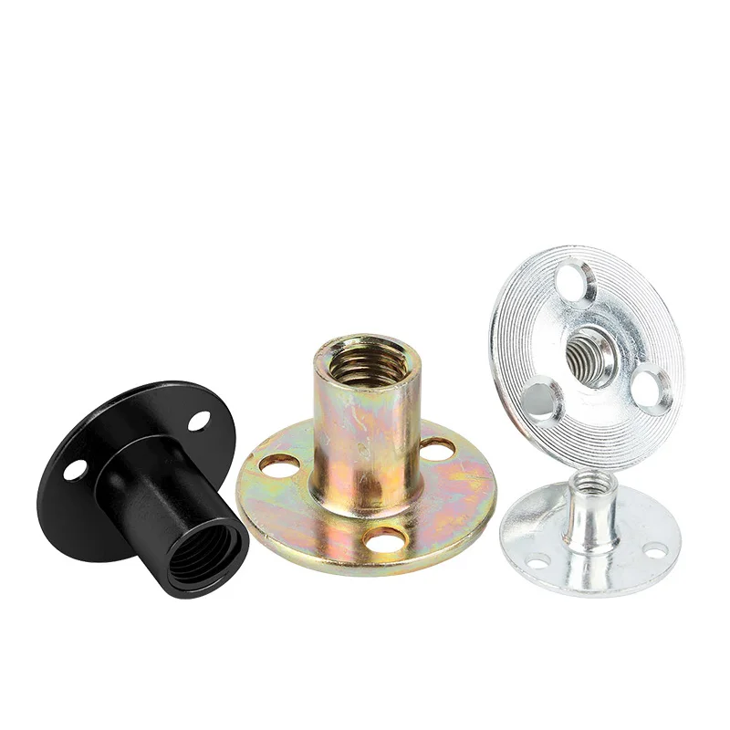 M6 M8 M10 M12 Three Holes Lock Tee Nut Round Base Female Thread Screw For Wood Furniture