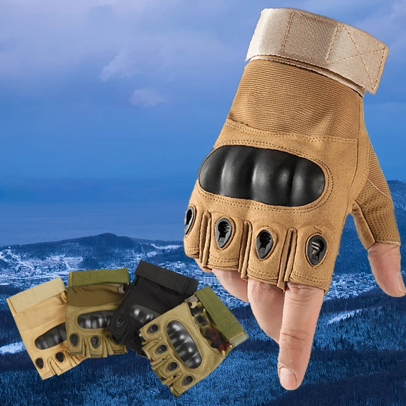 Unisex Heavy-Duty Fingerless Knuckle Protection Gloves Outdoor Training Tactical Fitness Sports Gym Cycling Spandex Polyester