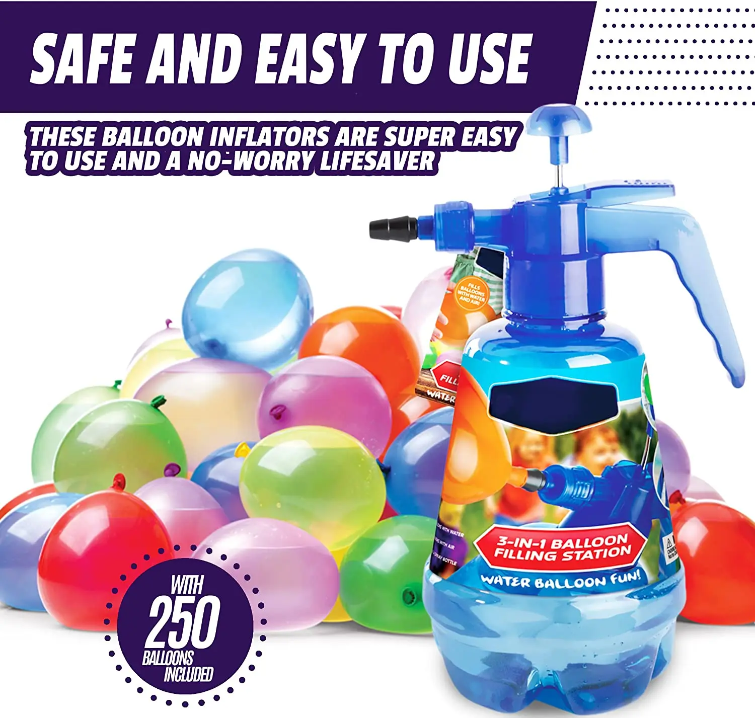 Water Balloon Pump with 250 Balloons Included