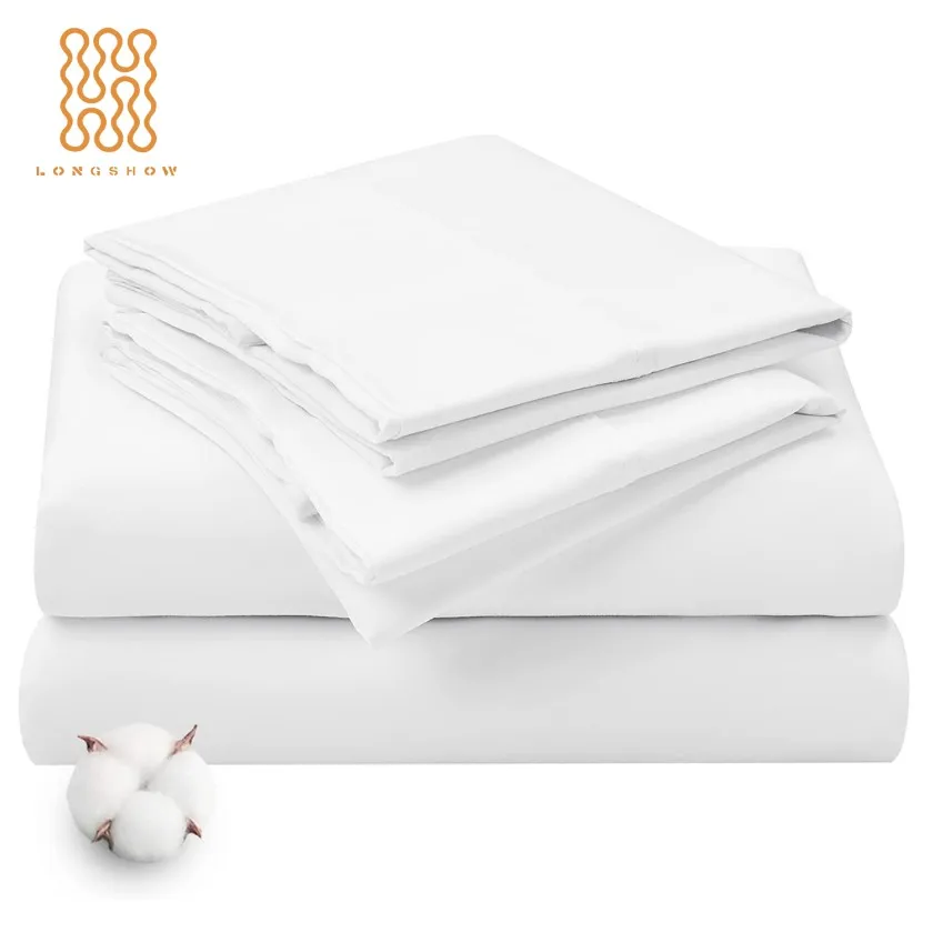 Super Soft Bed Sheets Manufacturers White Luxury 500TC Egyptian Cotton Plain Sateen Hotel BedSheets