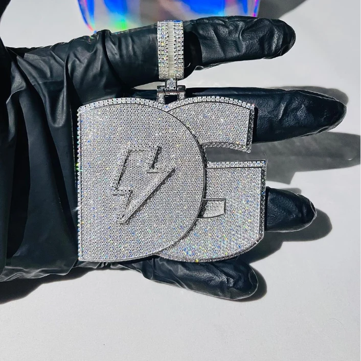 Factory moissanite custom pendant Moissanite Baguette Cut  Lab Diamonds letter Iced Out Pendant As a Gift