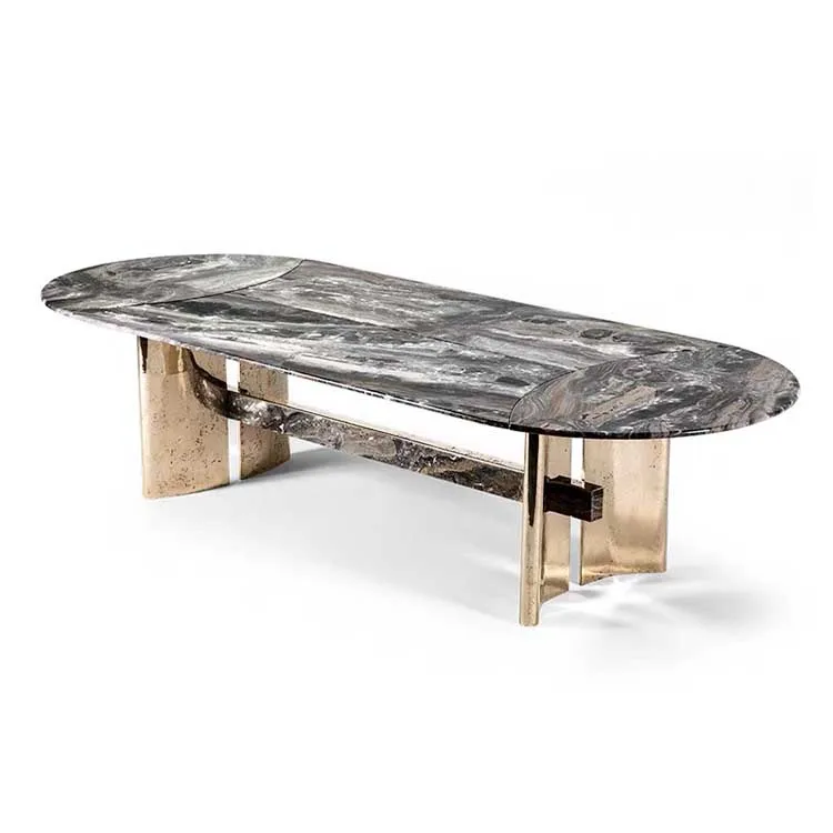 Luxury metal unique shape designs home furniture marble top dining table