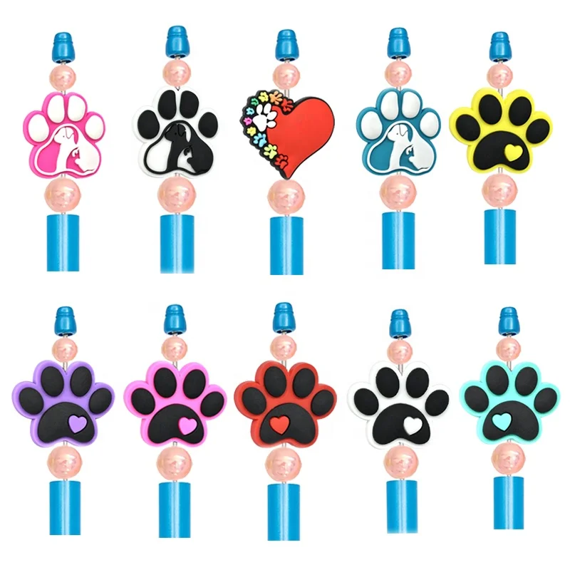 DIY Soft Material Animal Dogs Paw Tiger Lion Print Focal Bead Animals Rubber Silicone Printed Pens Beads For Pen Making
