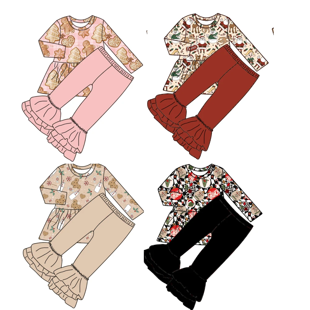 Qingli OEM&ODM milk cookies print autumn girly clothes kids Christmas designers clothes luxury formal baby clothes