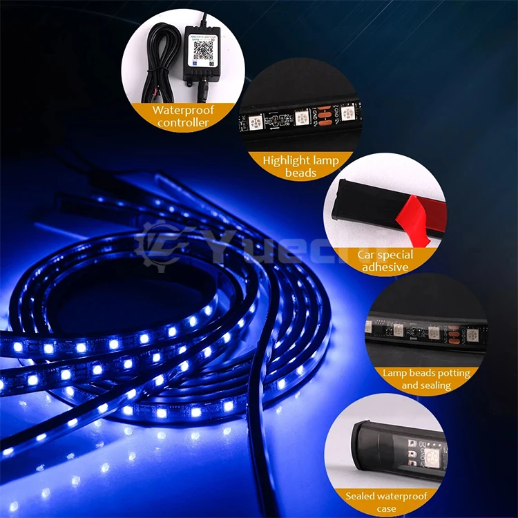 Yuechi Flexible APP/Remote Control Flowing Color RGB Car Underglow Underbody System Neon Light Car LED Strip Light