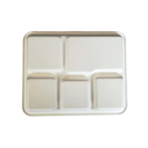 Biodegradable compostable Sugar Cane Lunch Tray Canteen Lunch 5 cpt Paper Tray