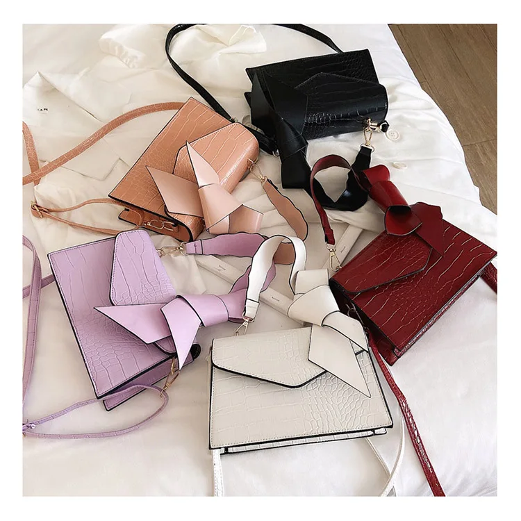
Fall Winter Alligator Pattern Handbag Ins Hot Stone Pattern Shoulder Bags Solid Designer Crossbody Purse Bow Tape Luxury Bolsa 