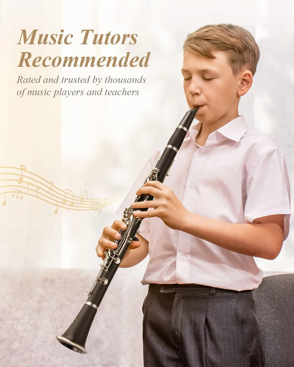REGIS Cecillo Bb Clarinet w/Case - Best Beginners Clarinet for Students, Adults and Kids w/Stand,  Mouthpiece and 10 Reeds
