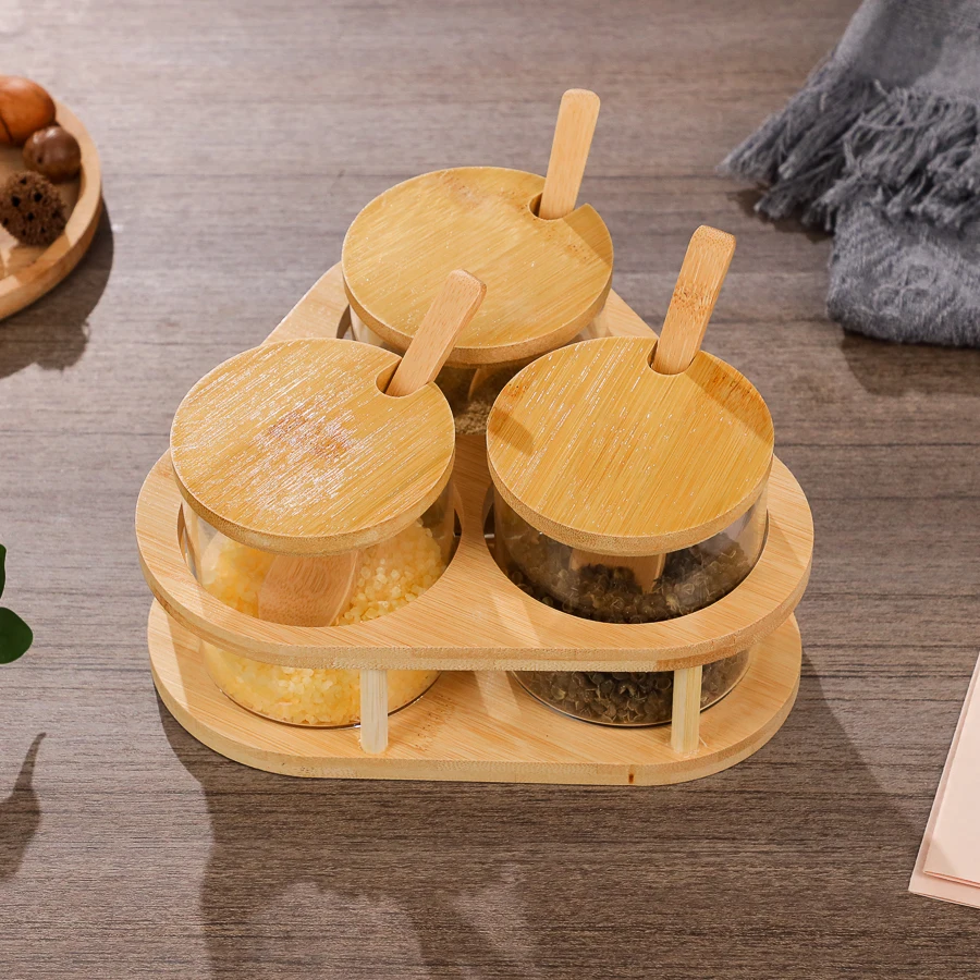 Wholesale Business Supply 280ml Glass Jar Get Custom Packaging Made for Soya Bean Seeds Salt and Pepper Set with Bamboo Lids