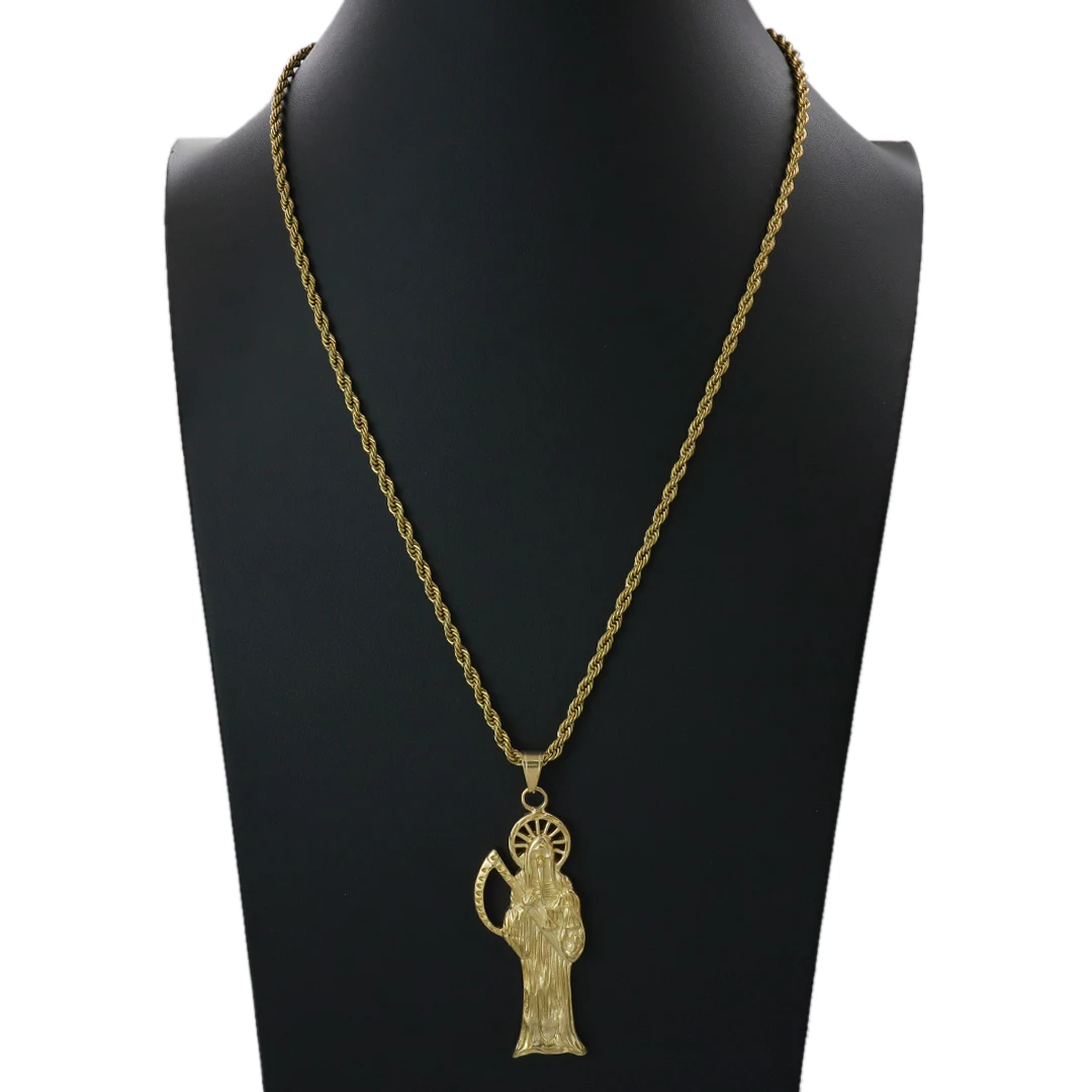 Custom Jewelry Holy death charm pendant necklace Chain Gold Plated Saint Death Unisex Religious pendant Stainless Steel necklace