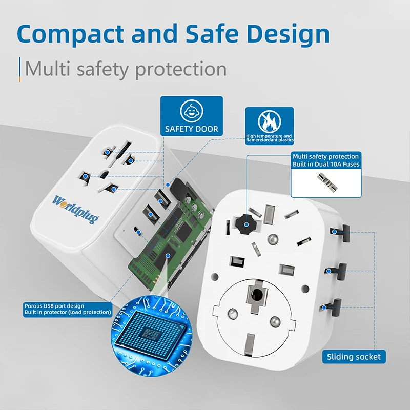 Standard Grounding Universal Travel Adapter Updated with Standard 10A Bs1362  Double Fuse