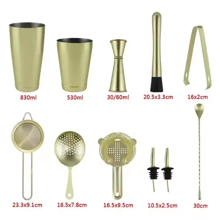 Factory Wholesale 11-piece Matte Gold Stainless Steel Cocktail Shaker set