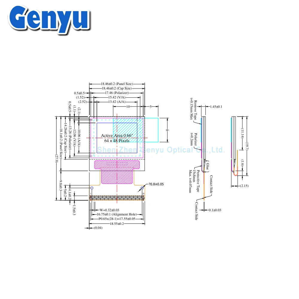 0 66 дюймов OLED 64 х 48 точек свет белый 8-бит параллельно SPI IIC SSD1306BZ 16 контактный FPC тонкая пленка Мини Дисплей