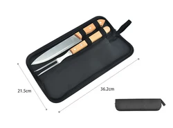 4 Piece Wooden BBQ Accessories Grilling Tools Set with Tongs Spatula Fork and Knife Utensils for Backyard Barbecue Camping