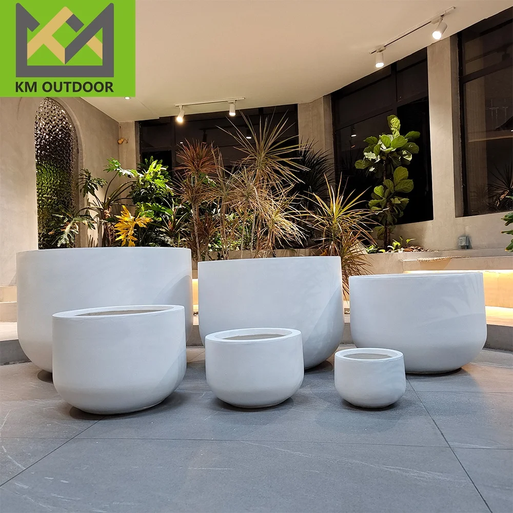 Outdoor Indoor Popular Garden  Modern Round Shape Planter Pot Cement flowerpots  Courtyard Large Floor Flower  Pots for Plants