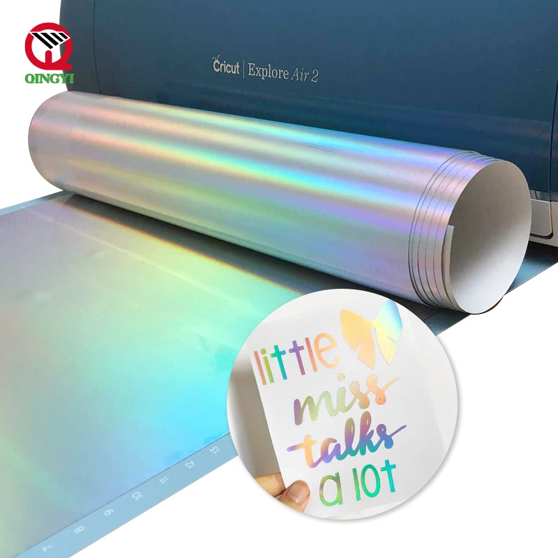 Waterproof Sparkle colorful sliver Holographic Rainbow Permanent Self Adhesive Vinyl Sticker Rolls for Cutting Plotter