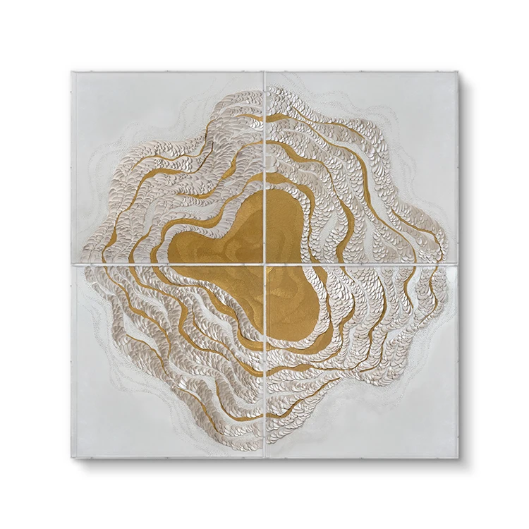 Golden Paper Art Pearl Paper Collage Leather Decorative Painting 4 pcs Acrylic Box Handmade Painting Wall Frames Home Decoration