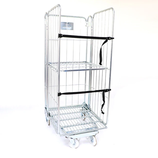 Heavy Duty China Stackable Foldable Collapsible Supermarket Mesh Storage Roll Cage Trolley