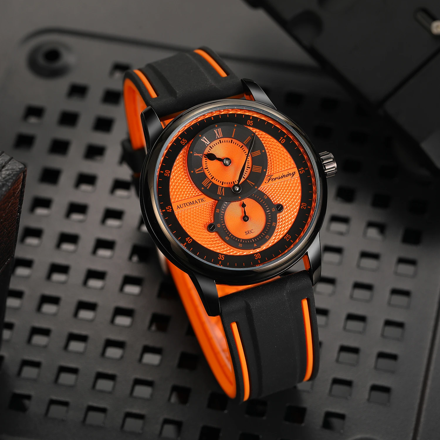FORSINING 8203 new style Chinese mens mechanical watch hot sale Silicone band water proof best character business wrist watch