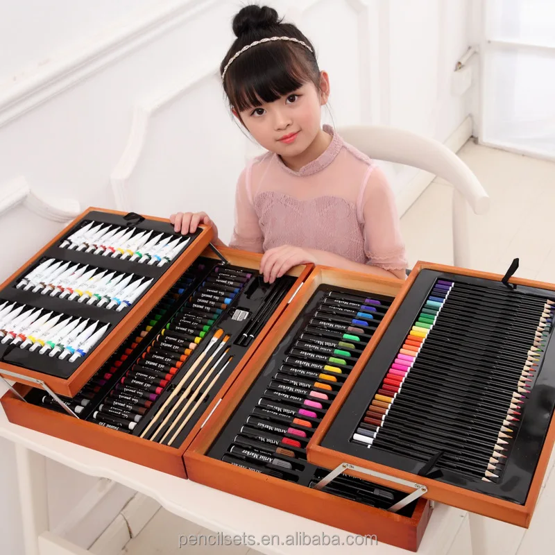 2021 High Quality Professional 174 pcs  2021 High Quality Professional Acrylic Paint Art Wooden Set for kids For Kids