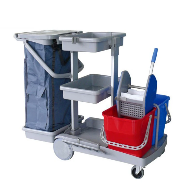 Hotel folding cleaning cart housekeeping trolley with yellow bag