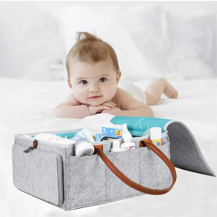2021 New Trend Felt Diaper Bags Baby Diaper Caddy Organizers for Mothers with Removable Cover